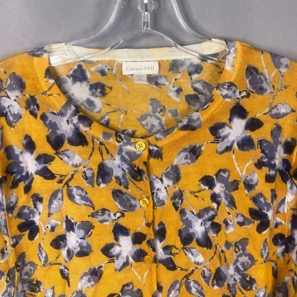 Garnet Hill Cardigan XL Gold Signature Eco Merino Sweater Floral Lightweight - Picture 4 of 13
